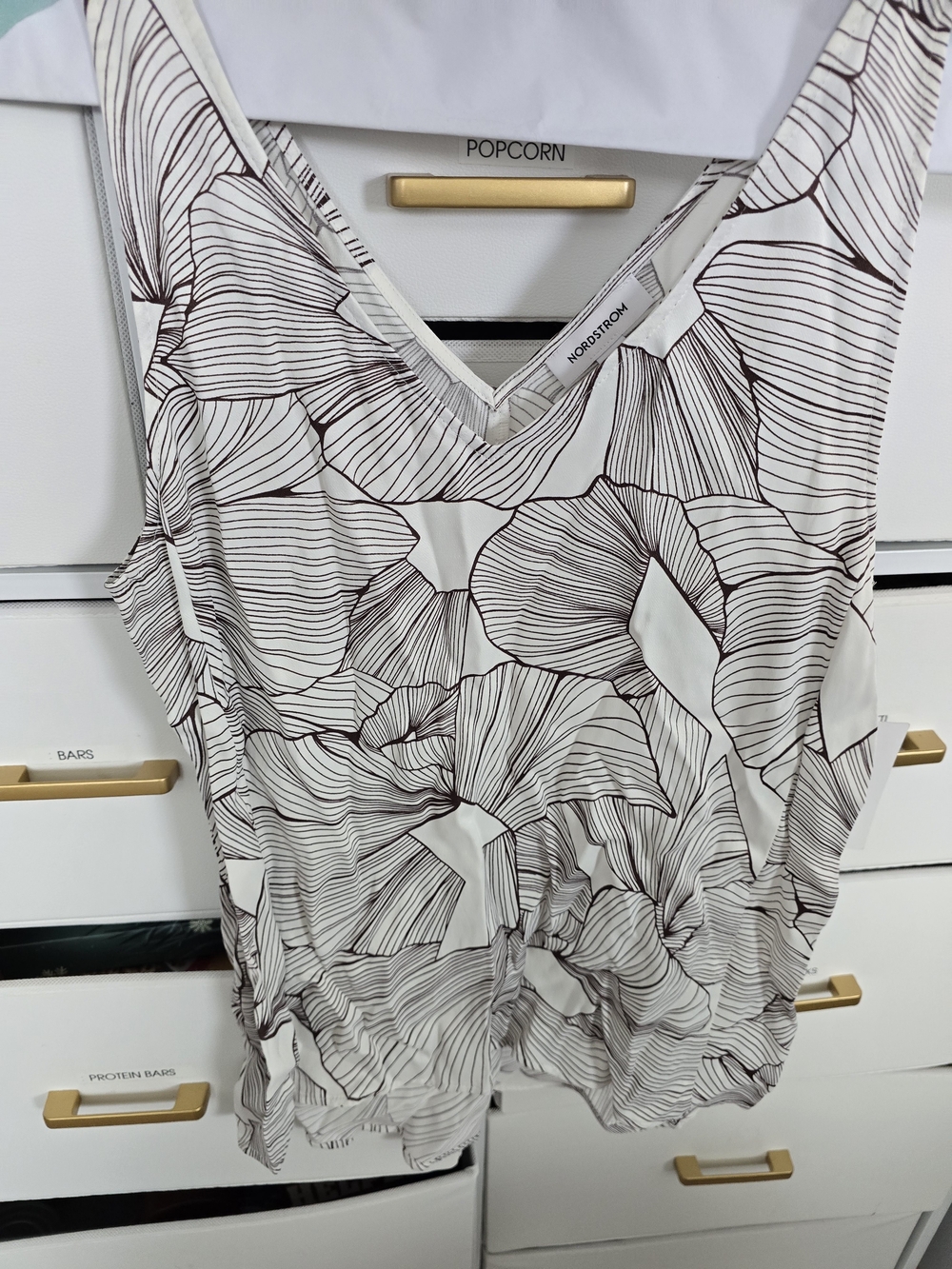 Nordstrom White Tank with Brown Botanical Line Print